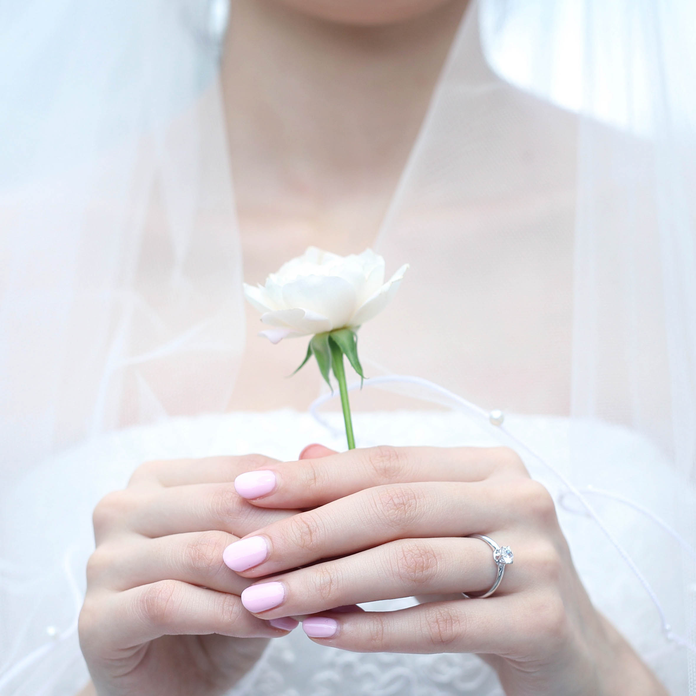バラの花と婚約指輪　結婚式のブーケ