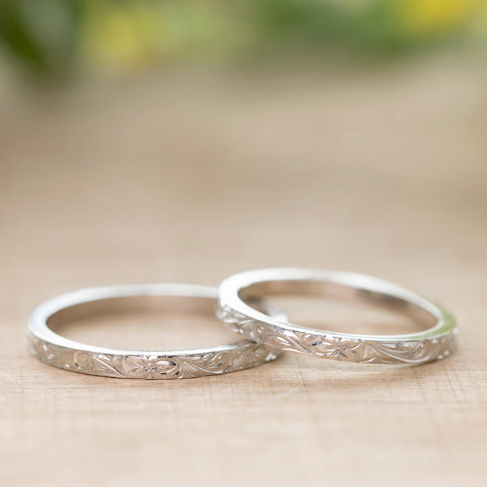ハワイアンジュエリー　結婚指輪　スクロールリーフ　デザイン