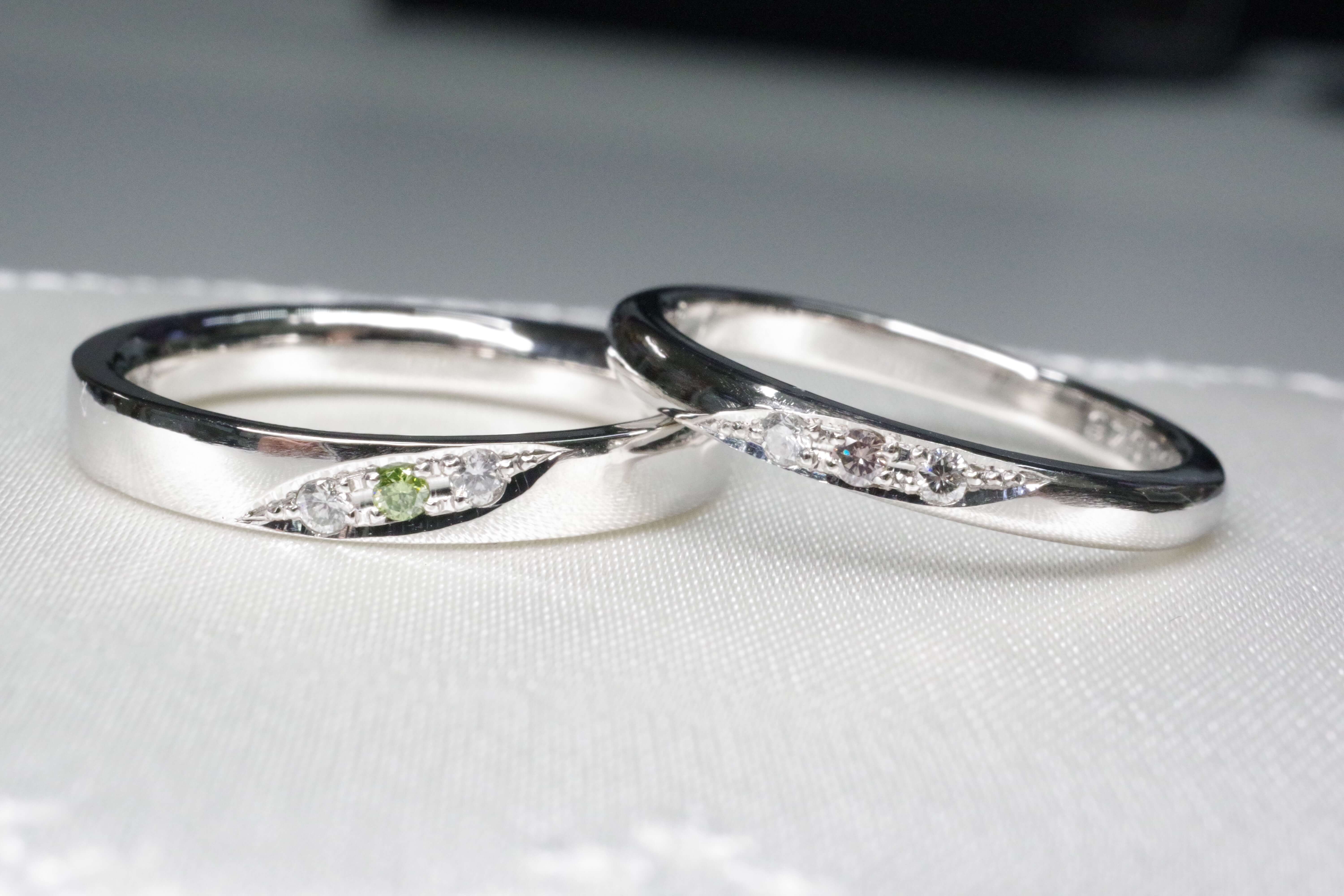 ポイントにカラーダイヤをプラス@手作り結婚指輪 工房スミス札幌店