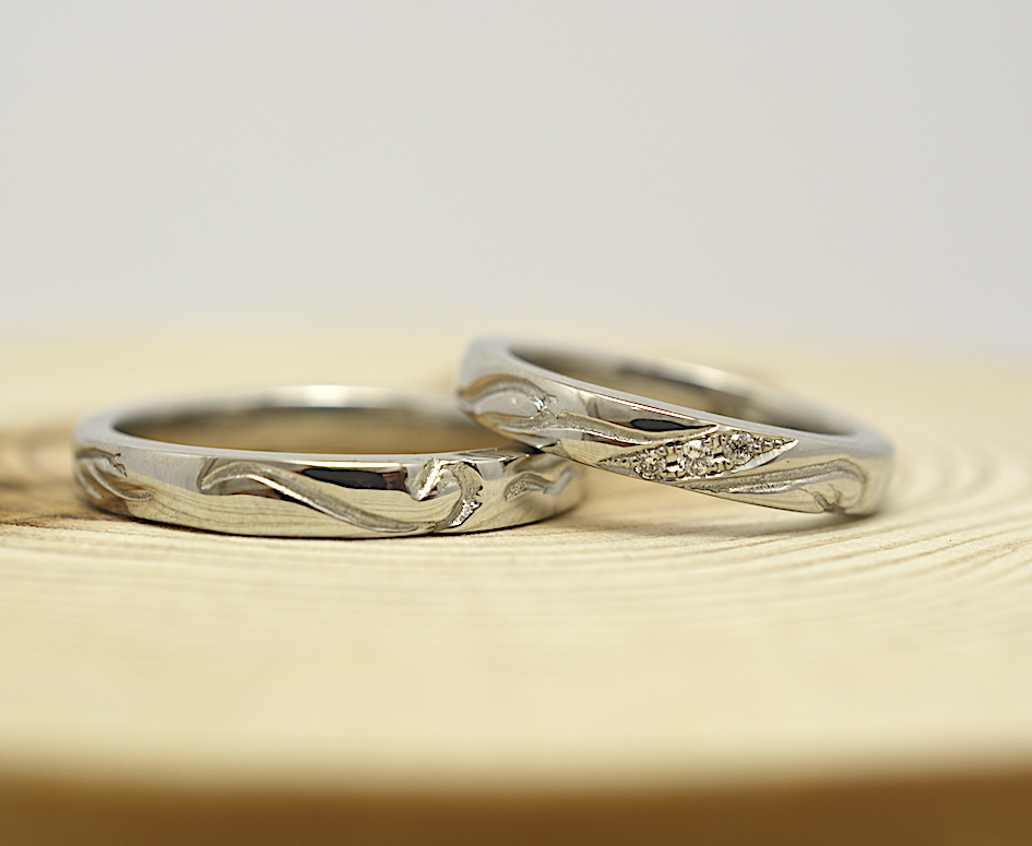 手作り結婚指輪ダイヤモンドを入れた作品例　ワックス工法